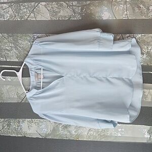 Blue Boxy 3/4 Sleeve Blouse with Mandarin Collar